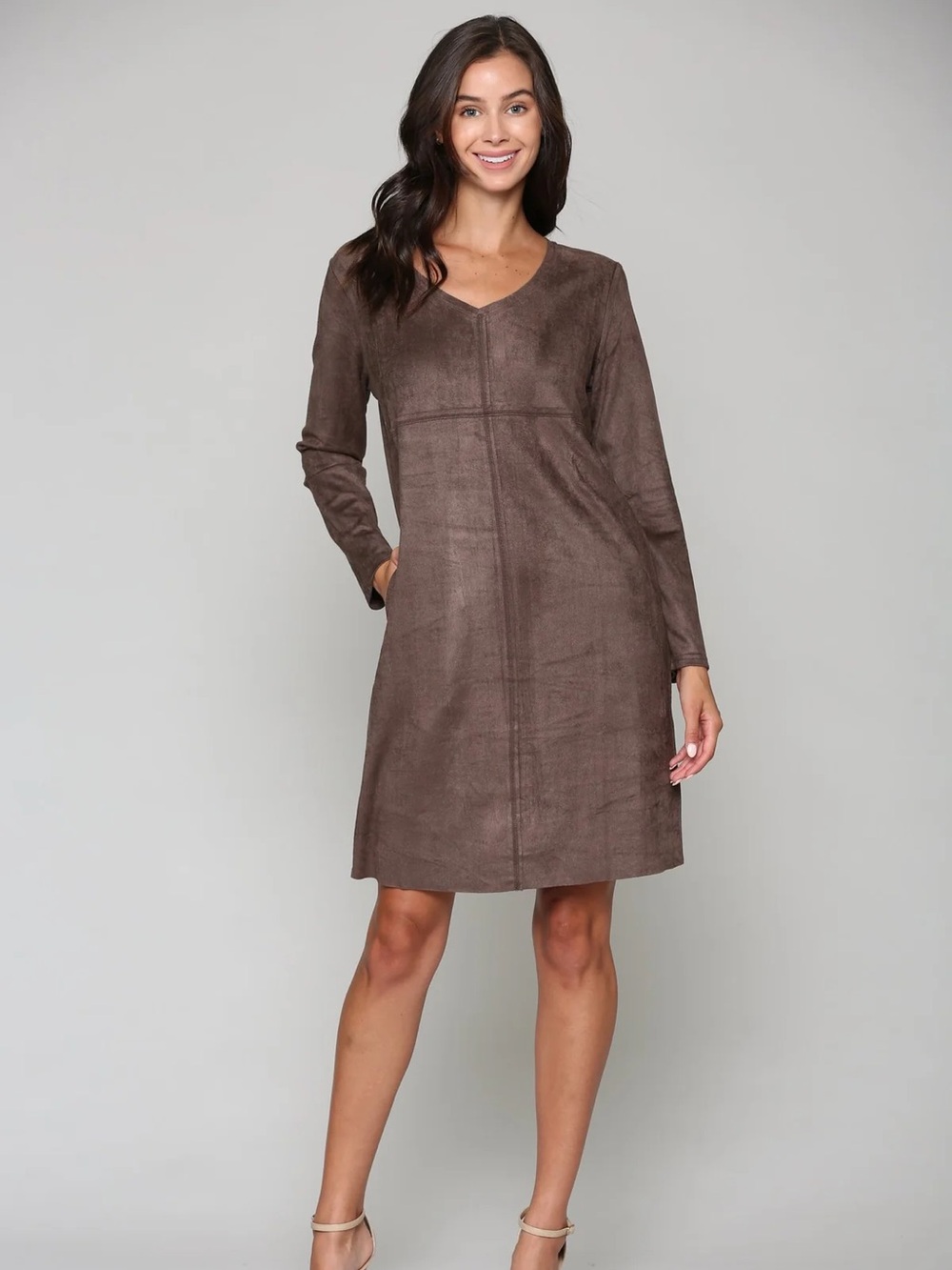 NWT V-Neck Long Sleeve Swede A-Line Dress in Slate by Joh.